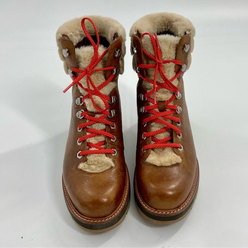NWOB Clarks Orianna Hiker Boots Brown Leather Fur Trim Women’s Size 7.5